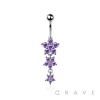 316L SURGICAL STEEL MULTI CZ FLOWER DANGLE BELLY BUTTON NAVEL RING 